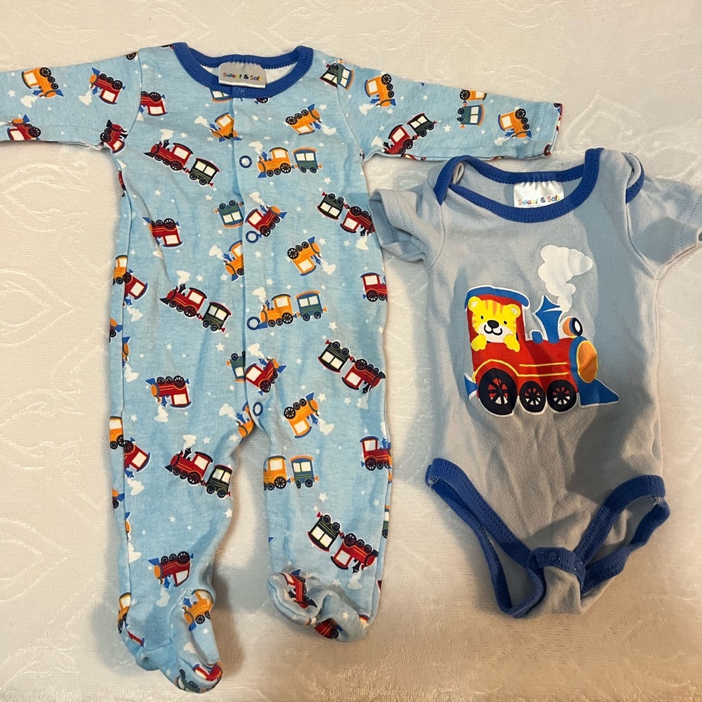 Train footie and onesie set
